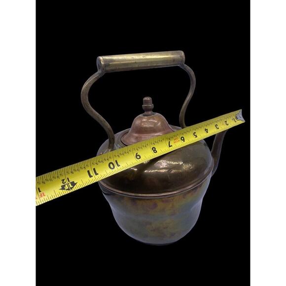 Antique Tea Kettle Pot Large Copper ? Brass Large Handle Goose Neck Decorative - Picture 16 of 16